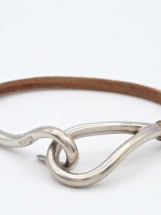 Hermes Accessories - Hermes JumboBracelet with Metallic Part Clasp Brown Leather Cord 15.5cm